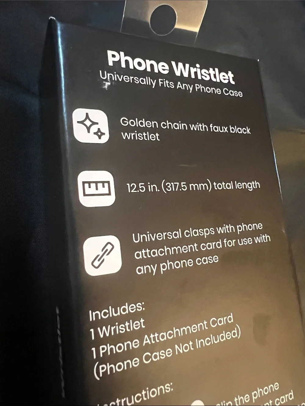 NIB Universal Phone Wristlet Golden Chain With Faux Black leather 12.5in